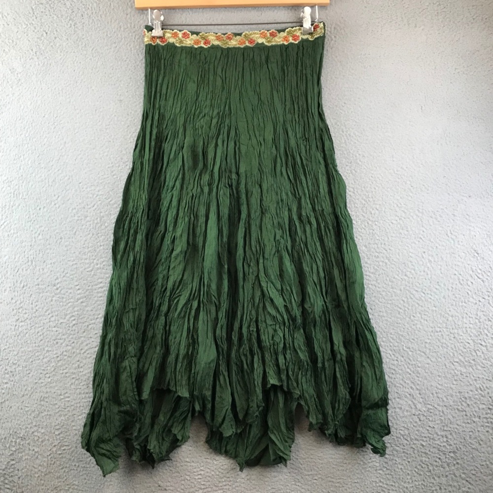 New Chaudry Sports Green Skirt Floral Embroidered Waist Crinkle Medium